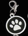 Medaglietta rotonda per animali con zampa d'argento e chiusura a moschettone nero - 20mm / Nero