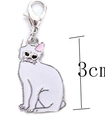 White enamel Siamese cat charm pendant with silver lobster clasp, 3cm kitten keychain accessory - Short Tail White