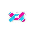 Bone-shaped pet ID tag in silver zinc alloy with pink and blue geometric pattern - Light Blue and Pink