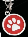 Ciondolo per collare per animali in smalto rosso con zampa bianca e moschettone - 20mm / Rosso