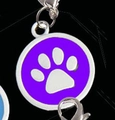 Ciondolo rotondo viola per collare di animali con impronta di zampa bianca - 20mm / Viola
