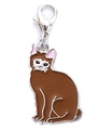 Brown enamel cat charm with pink ears and silver lobster clasp for pet lovers - Short Tail Brown