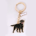 Portachiavi dorato con ciondolo a forma di cane Labrador nero e piccolo charm a osso - Labrador Nero + Osso Dorato