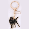 Portachiavi Labrador in smalto nero con finitura dorata e piccolo ciondolo a osso - Labrador Nero Testa Girata + Osso Dorato