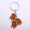 Portachiavi con barboncino marrone e tre ciondoli a forma di cane su anello d'argento - Cane Teddy / 10cm