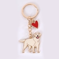 Golden Labrador keychain featuring a red enamel heart charm and polished metal ring accessory - Beige Labrador With Red Heart Charm