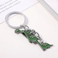 Cartoon green dinosaur metal keychain with double pendants and silver ring - Green Brachiosaurus