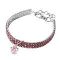 Pink rhinestone pet collar with 3 rows of crystals and adjustable claw pendant charm - S19.5CM / Pink