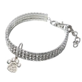 Detail of three-row rhinestone pet collar featuring a sparkling paw print heart pendant - S19.5CM / White