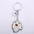 Golden Retriever charm keychain with I Love Dogs round pendant in silver finish - White Dog With I Love Dogs Disc / White