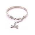 Collier pour animaux à trois rangées de strass avec pendentif os en argent pour chiens et chats - Blanc