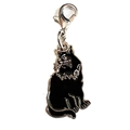 Creative black enamel cat pendant charm with silver metal frame and lobster clasp hook - 28mm / Black Cat