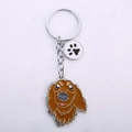 Cartoon dog head keychain with brown enamel finish and small paw print charm - Brown Dog With Paw Print Disc / Brown