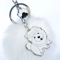 Porte-clés chien Samoyède en métal avec pompon blanc et breloque patte de chien - Chow-Chow Blanc