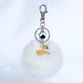 Porte-clés en fausse fourrure blanche avec pendentifs émail de corgi et patte de chat - Corgi Jaune