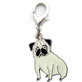 Mops hond emaille sleutelhanger met zilveren karabijnsluiting voor tassen en dierenfans - 30MM / Mops