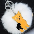 Porte-clés animal avec pompon blanc et breloque en émail Yorkshire Terrier sur anneau - Yorkshire Jaune