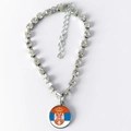 Silbernes Strass-Halsband für Haustiere mit rundem Anhänger des serbischen Wappens - S / Serbien