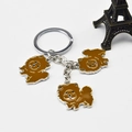 Brown enamel dog keychain with three chow chow pendants on a silver metal ring - 12cm / Brown Series