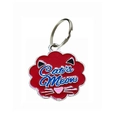 Red flower-shaped pet ID tag with blue Cat's Meow text and cute cartoon cat whiskers - 32*27mm / Red