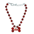Collier pour animaux réglable argenté avec strass rouges et pendentif en forme d'os - L 30cm / Rouge