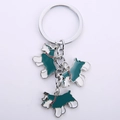 Schnauzer Schlüsselanhänger aus Zinklegierung mit grünen Emaille-Hunden und silbernem Ring - Blau Set