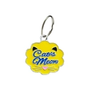 Yellow cat head shaped pet tag with Cat's Meow text and silver metal ring - 32*27mm / Yellow