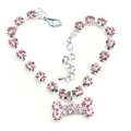 Collier pour chien avec strass roses, pendentif os brillant et chaîne argentée réglable - L 30cm / Rose