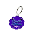 Deep purple petal-shaped zinc alloy pet ID tag with Cat's Meow enamel text and silver ring - 32*27mm / Purple