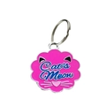 Pink enamel cat identity tag with Cat's Meow design and metal hanging ring - 32*27mm / Rose Red