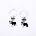 Detail view of zinc alloy French Bulldog keychains with Best Friends engraved tags - Old Bulldog