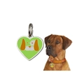 Detailed heart shaped metal pet tag featuring a green cartoon dog illustration and ring - 30mm / Grass Green