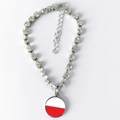 Silver rhinestone pet collar necklace with a Polish flag circular charm and lobster clasp - S / Poland Landmark