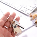 Golden metal pug enamel keychain with a small white bone charm and lock key detail - With Bone Charm / Golden Pug Style (1-A Golden)