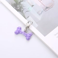 Purple bone-shaped pet collar pendant with white polka dots and silver metal clasp - Purple