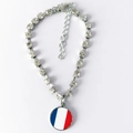 Collier pour animaux en strass étincelants avec pendentif drapeau français et fermoir argent - S / Style France