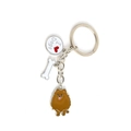 Silver metal Pomeranian dog keychain with white bone and I Love Dogs enamel charms - Little Brown Pomeranian I Dog White Bones