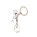Silver metal Pomeranian keychain with white bone charm and I Heart Dogs pendant - White Pomeranian Idog White Bones