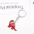 Porte-clés dinosaure rouge créatif en métal avec anneau argenté pour sacs et accessoires - Dragon Rouge