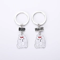 Set portachiavi a forma di cane smaltato con targhette incise Best Friends in argento - Maltese