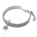 Elegant three-row silver pet rhinestone collar featuring a crown pendant and lobster clasp - S / Crown White