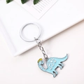 Mignon porte-clés dinosaure bleu clair en alliage de zinc avec couronne jaune - Dragon Bleu Clair