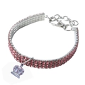 Sparkling pink rhinestone pet collar with silver chain and a crown-shaped pendant - S / Crown Pink