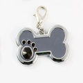 Macro detail of bone-shaped pet tag with grey enamel and black rhinestone paw print - Bone / 30*28mm / Gray