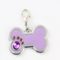 Cartoon bone-shaped pet tag with purple enamel and rhinestone paw print charm - Bone / 30*28mm / Purple