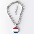 Sparkling rhinestone pet collar with Netherlands flag pendant and silver finish - S / Netherlands Style