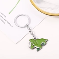 Porte-clés dinosaure triceratops vert et blanc en alliage de zinc avec anneau en métal - Style Tricératops / Dragon Rhinocéros