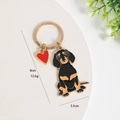 Dachshund dog keychain with red heart pendant, alloy metal charm measuring 8cm by 3.5cm - With Red Heart Charm / Bearded Dachshund Gold
