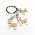 Brown and white Boston Terrier metal keychain with triple cute dog charms on a ring - Yellow and White Triple Dog Style