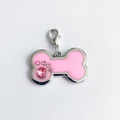 Rosafarbener Knochen-Haustieranhänger mit Strasspfote und silbernem Karabiner - Rosa